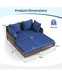 Sugift Outdoor Rattan Double Daybed Wicker Chaise Lounge