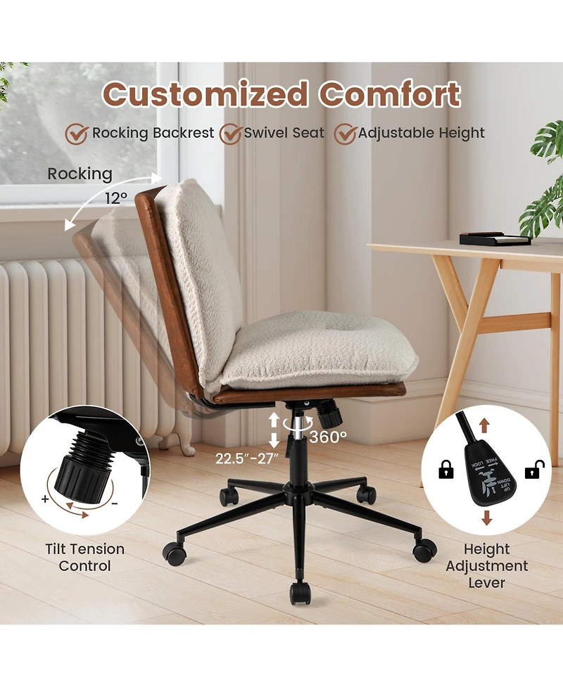 Sugift Armless Home Office Chair with Rocking Backrest Design