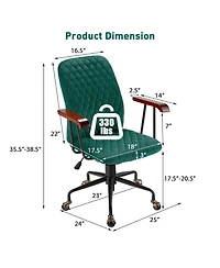 Sugift Velvet Home Office Chair with Wooden Armrests