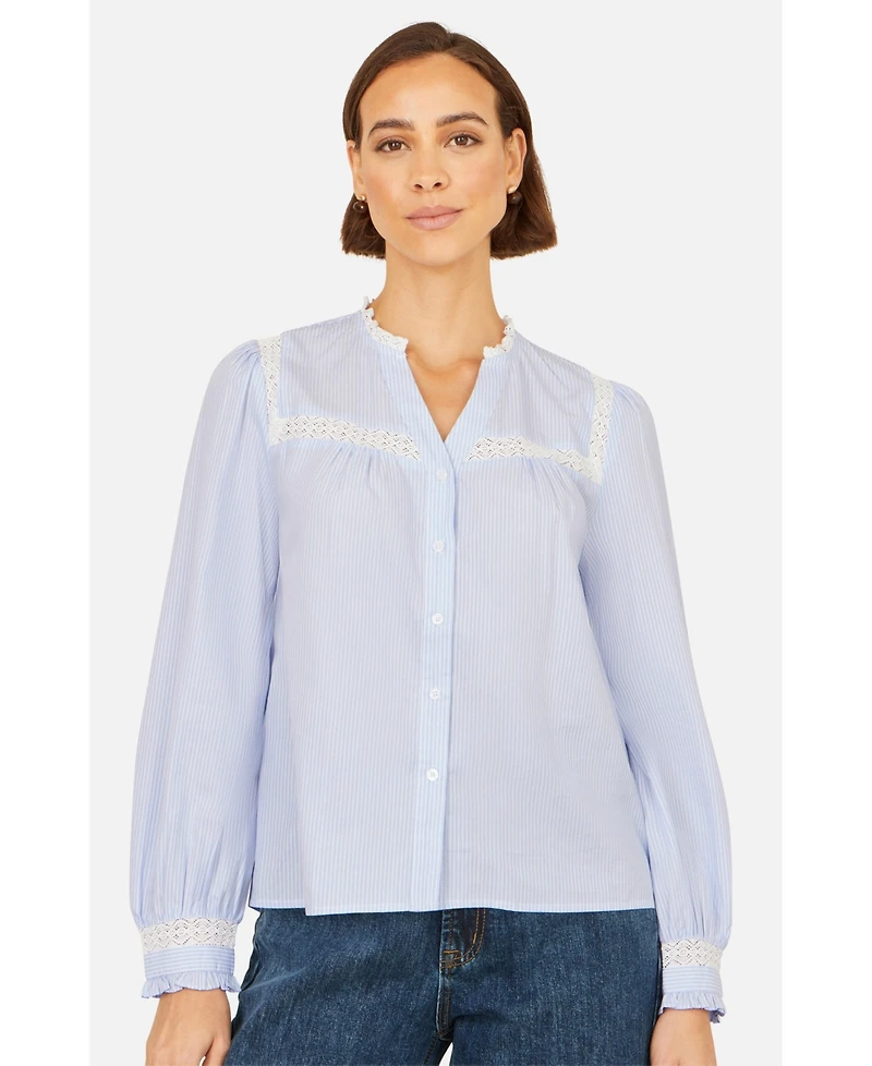 Yumi Women's Stripe Shirt With Lace Detail