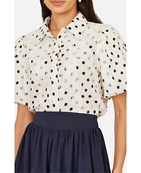 Yumi Women's Polka Dot Lace Boxy Shirt