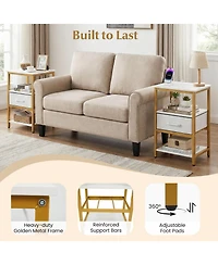 Sugift Nightstand with Charging Station and Adjustable Fabric Drawer for Bedroom and Living Room-Set of 2