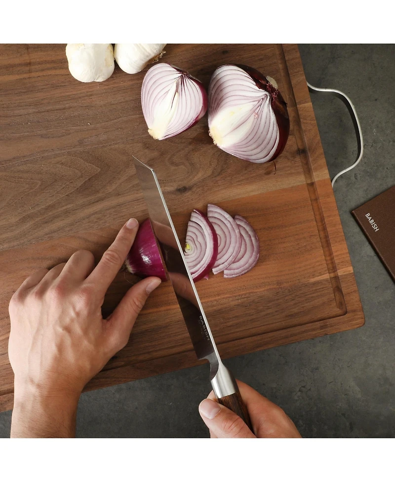 Babish 14 Piece Full Tang Forged Dark Pakka Wood Knife Set with High Carbon German Steel and Protective Sheaths.