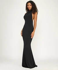 Alex & Sophia Juniors' Drape Halter Neck V-Waist Detail Gown