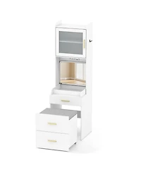 Sugift Makeup Vanity with Power Outlets and Flip-top Mirror and Storage Stool