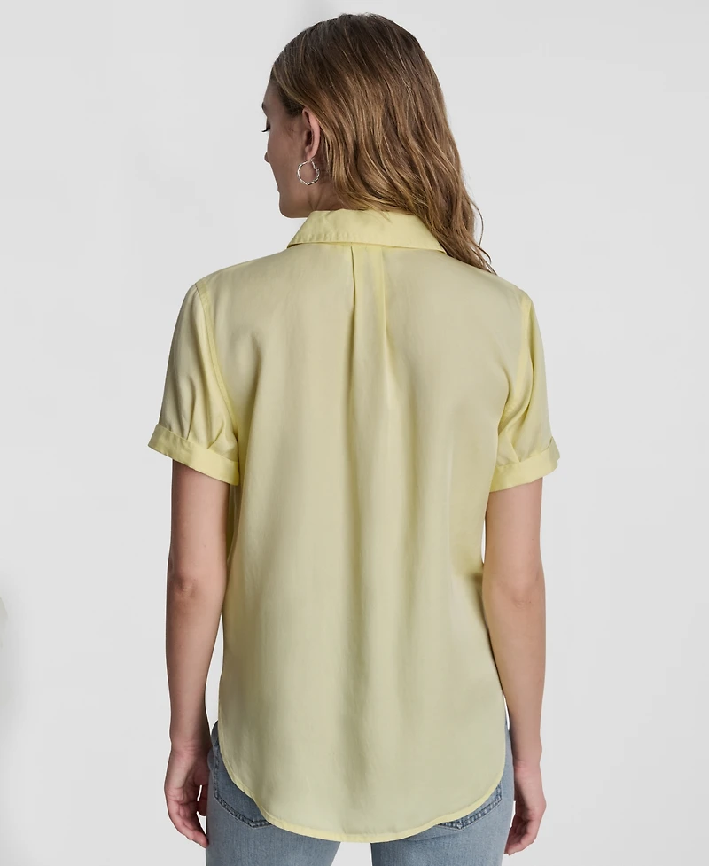 Dkny Jeans Petite Rolled Short-Sleeve Button-Up Shirt