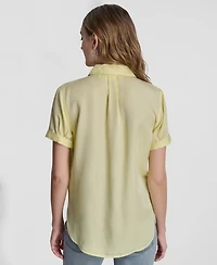 Dkny Jeans Petite Rolled Short-Sleeve Button-Up Shirt