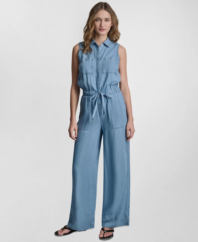 Dkny Jeans Petite Sleeveless Collared Jumpsuit
