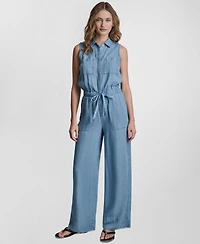 Dkny Jeans Petite Sleeveless Collared Jumpsuit