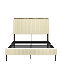 flynama Metal Platform Bed Beige Charging Station 2 Usb Ports Noise Free No Box Spring Needed