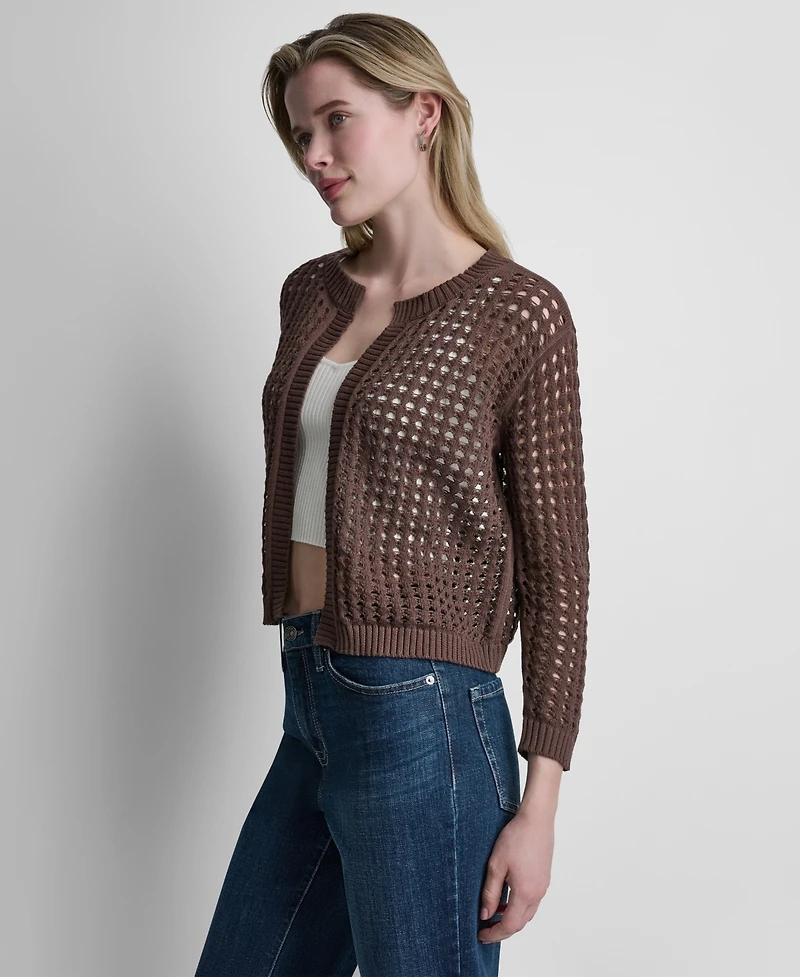 Dkny Jeans Women's Open-Stitch Drop-Shoulder Cardigan Sweater
