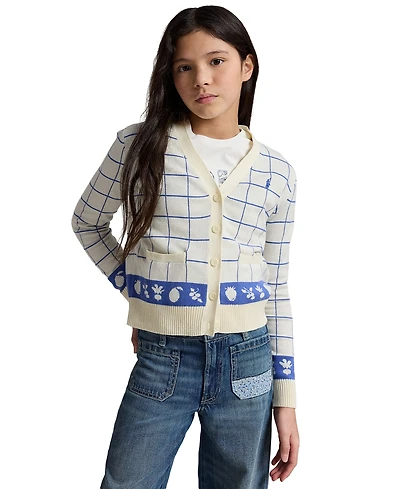 Polo Ralph Lauren Girls' 7-16 Windowpane V-Neck Cardigan
