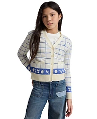 Polo Ralph Lauren Girls' 7-16 Windowpane V-Neck Cardigan