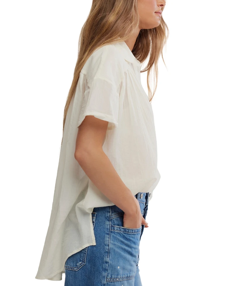 Free People Women's Float Away Short-Sleeve Collared Cotton Shirt