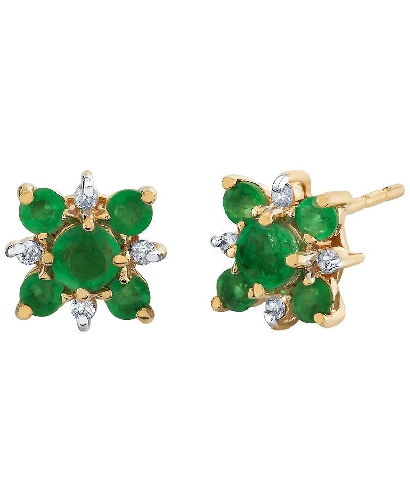 Macy's Emerald (7/12 ct. t.w.) and Diamond Accent Earrings in 10k Yellow Gold