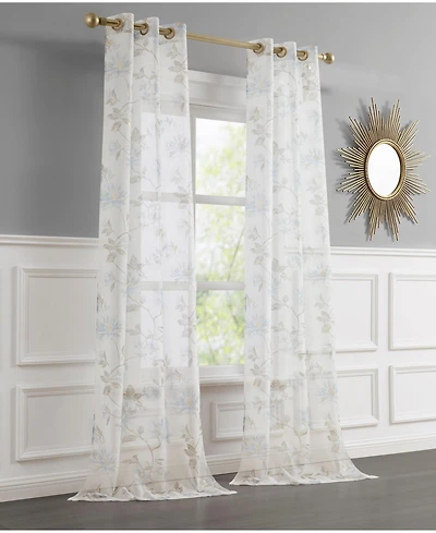 Dainty Home Jacqueline Floral Designed Linen Textured Metallic Light Filtering Window Curtain Panels with Grommets, 2-Pack