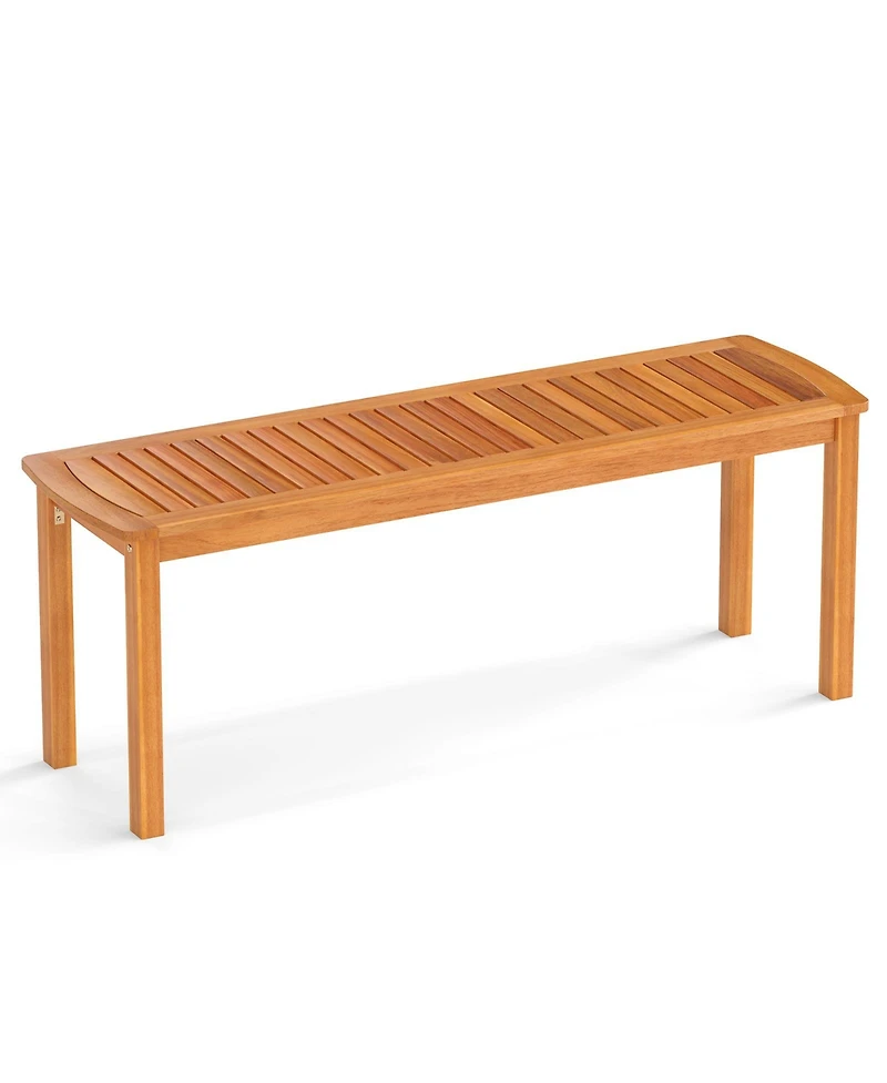Sugift Set of 2 Acacia wood outdoor bench with slatted seat for garden
