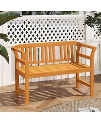 Sugift Acacia Wood 2-Person Patio Loveseat with Backrest and Armrests