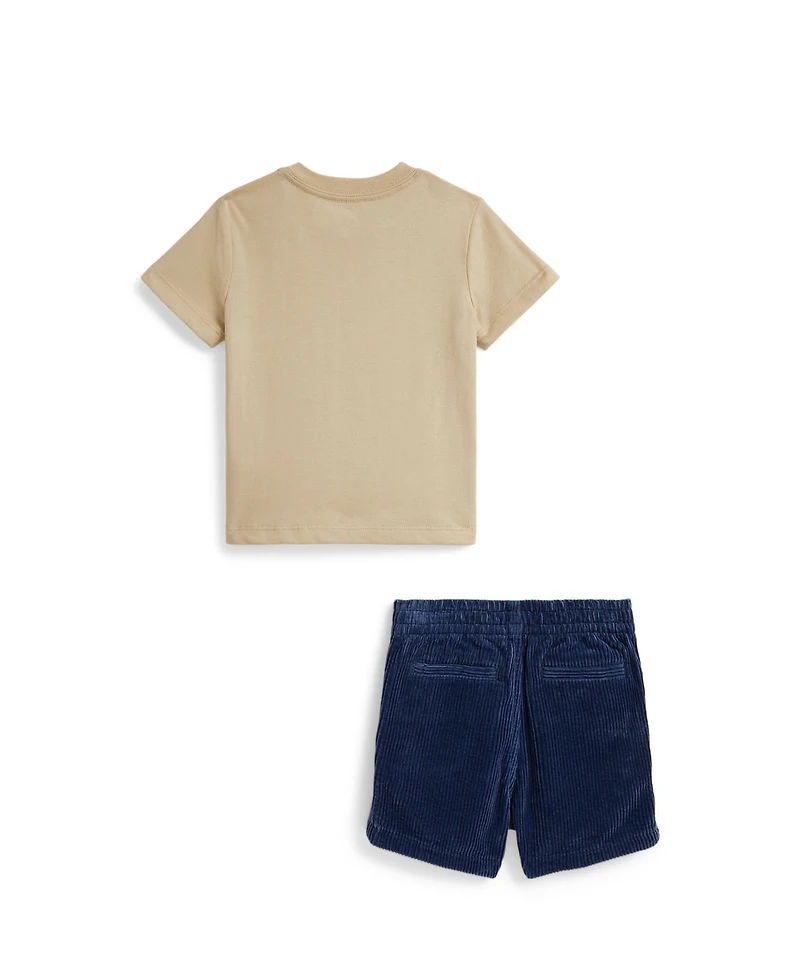 Polo Ralph Lauren Baby Boys' Madras-Logo T-Shirt and Corduroy Shorts, 2-Piece Set