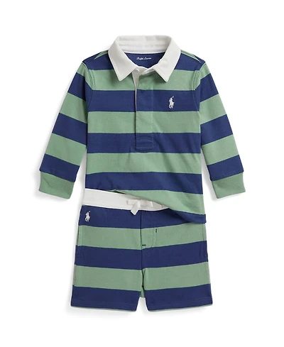 Polo Ralph Lauren Baby Boys' Striped Rugby Shirt and Shorts, 2-Piece Set