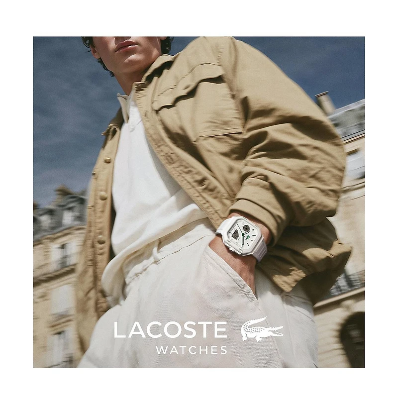 Lacoste Men's LC33 Square White Silicone Strap Watch, 44x50mm