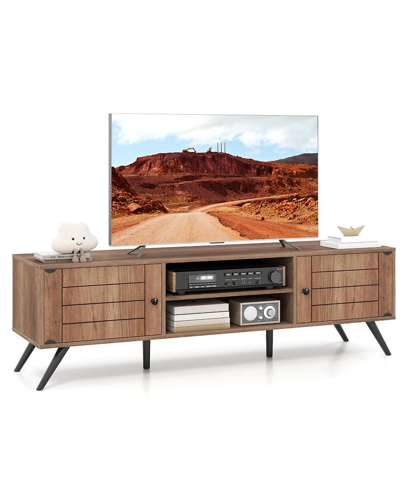 Sugift Two Door Tv Stand for TVs up to 65 in with Open Shelves
