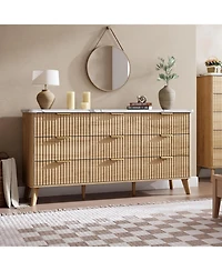 gaomon 9 Drawer Fluted Dresser 60.6-Inch-Wide Curved Profile Gold Handles