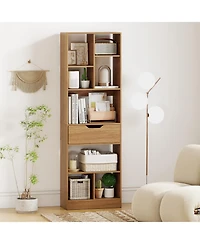 Slickblue 61 Inch Bookcase with Drawer and 8 Storage Compartments