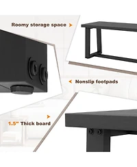 Sugift Wood Dining Bench with Metal Frame and Adjustable Foot Pads