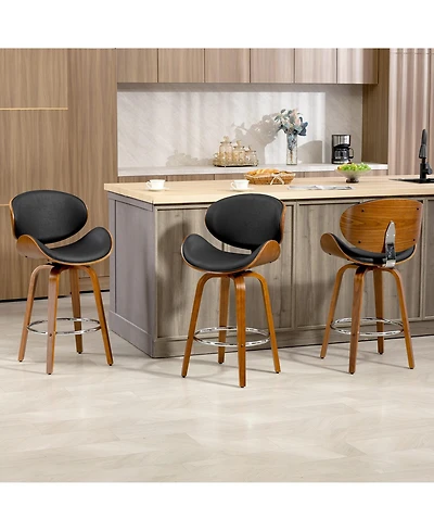 Dyhome Bar Stools Set of 3, 28 Inches Modern Counter Height with High Back Metal Legs, Upholstered Tall Barstools for Kitchen Island, Cafe,