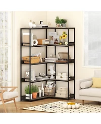 Slickblue 5-Tier L-Shaped Corner Bookshelf with Metal Frame
