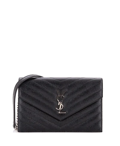 Pre-Owned Saint Laurent Small Classic Monogram Wallet on Chain Matelasse Chevron Leather