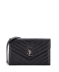 Pre-Owned Saint Laurent Small Classic Monogram Wallet on Chain Matelasse Chevron Leather