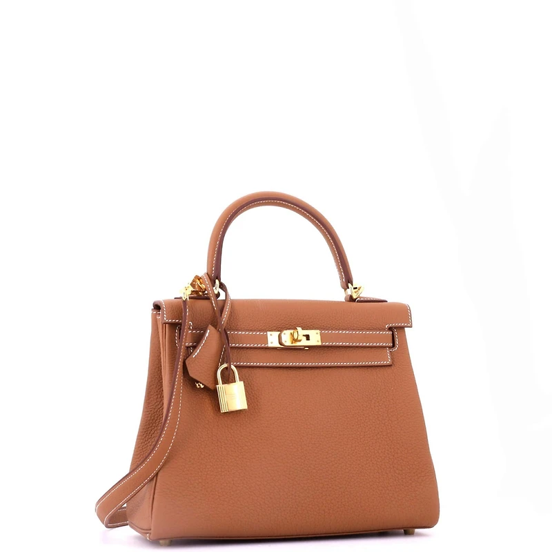 Pre-Owned HERMES Kelly Handbag Brown Togo with Gold Hardware