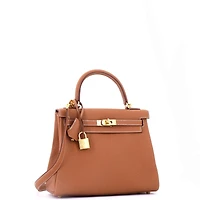 Pre-Owned HERMES Kelly Handbag Brown Togo with Gold Hardware