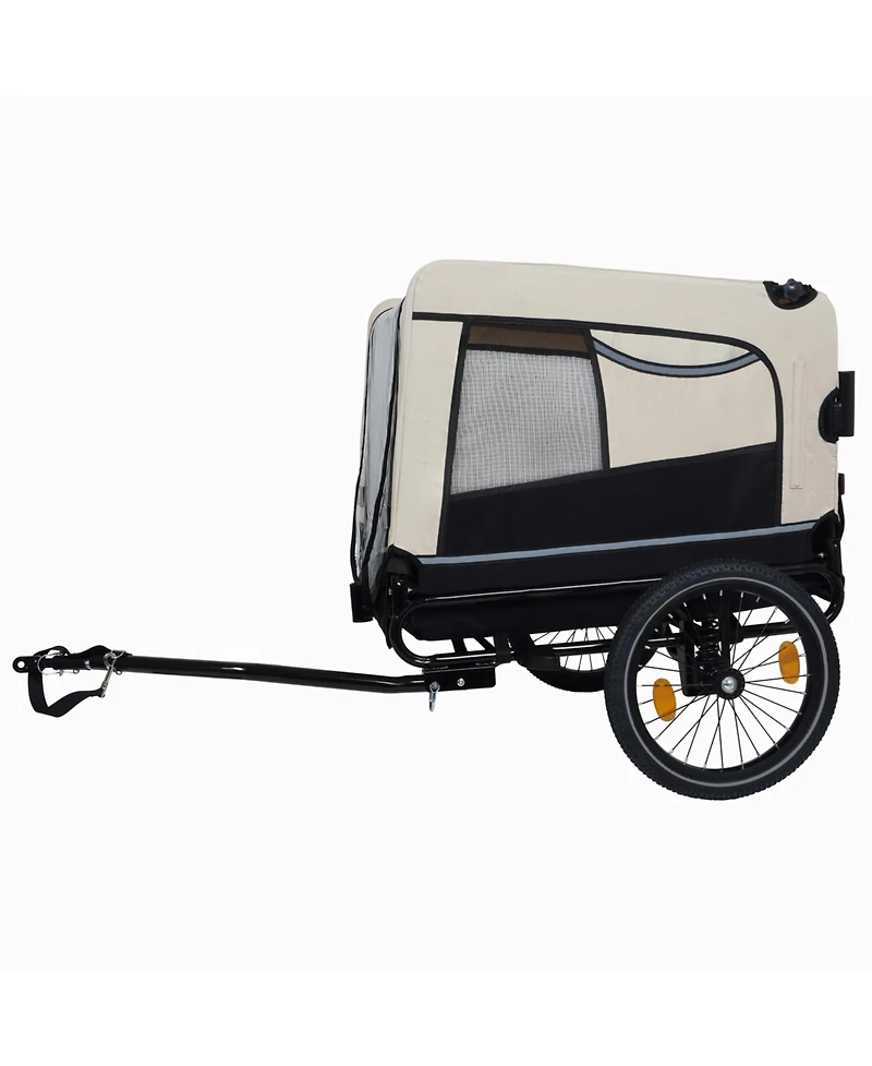 Aostirmotor Extra Large 2-in-1 Bike Trailer and Push Cart for Pets with Detachable Hitch, Beige