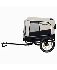 Aostirmotor Extra Large 2-in-1 Bike Trailer and Push Cart for Pets with Detachable Hitch, Beige