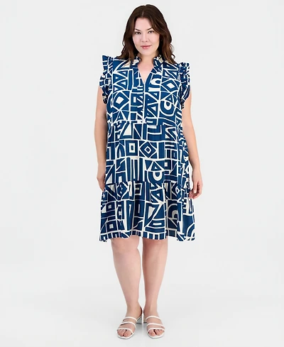 Sandra Darren Plus Ruffled Tiered Shift Dress