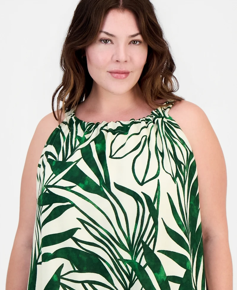 Sandra Darren Plus Sleeveless Border-Print Midi Dress