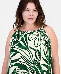 Sandra Darren Plus Sleeveless Border-Print Midi Dress