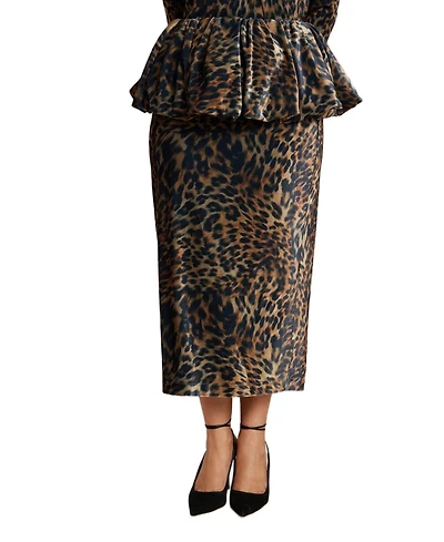 Eloquii Women's Leopard Velvet Bubble Peplum Skirt
