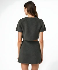 Modenaire Women's Fuzzy Knit Crop Top and Mini Skirt Set