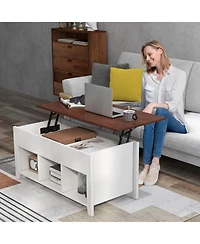 Lift Top Coffee Table w/ Hidden Compartment and Storage Shelves Modern Furniture
