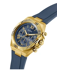 Guess Men's Gold-Tone Indigo Silicone Multi-Function Watch, 44mm