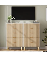 gaomon 5 Drawer Tall Wood Dresser Wooden Cabinet with Handles Wide Modern Storage for Living Room Hallway