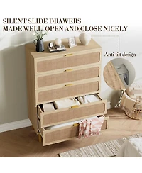 gaomon Rattan 5 Drawer Dresser Natural Deep Storage Wide Top for Bedroom and Living Room