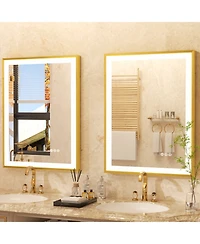 Luvodi Led Bathroom Mirror with Gold Frame 3 Color Temperature Anti-Fog