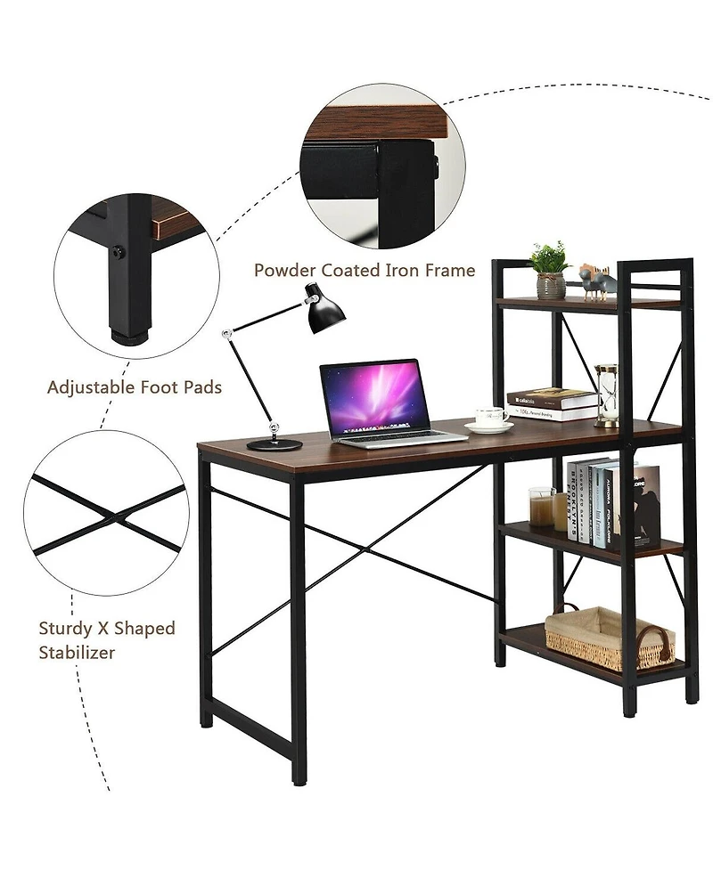 Sugift 47.5 Inch Writing Study Computer Desk with 4-Tier Shelves