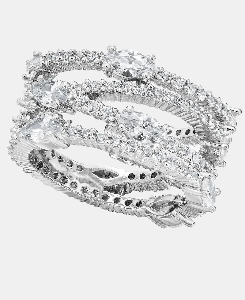 Givenchy Silver-Tone Cubic Zirconia Band Ring
