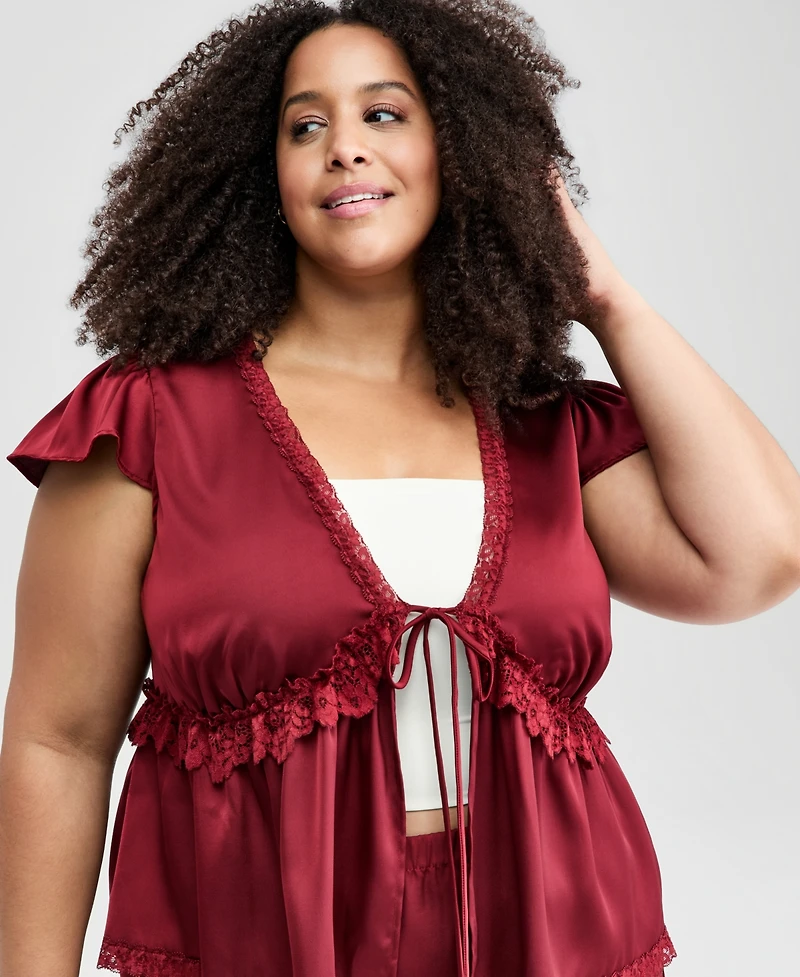And Now This Plus sizeSatin Lace Peplum-Hem Top, Macy's Exclusive